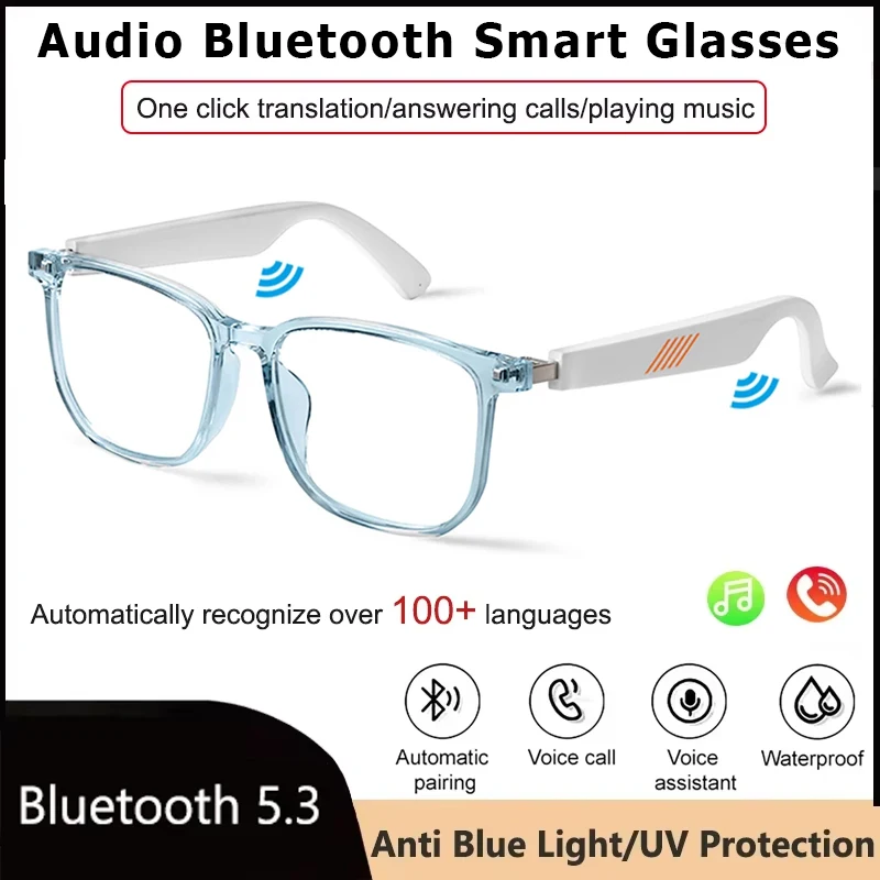 Lunettes de soleil anti-lumière bleue pour hommes et femmes, audio de sport Bluetooth intelligent, appel sans fil, lecture de musique, écouteurs, protection UV
