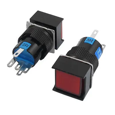 Panel Mount Red Sign Square Self-locking Push Button Switch 24V DC Lamp