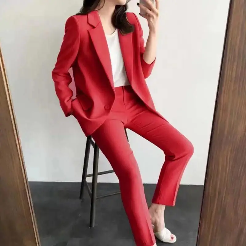 Abiti da donna di alta qualità pantaloni bianchi tuta autunno e inverno Slim giacca doppiopetto Blazer abbigliamento da ufficio femminile