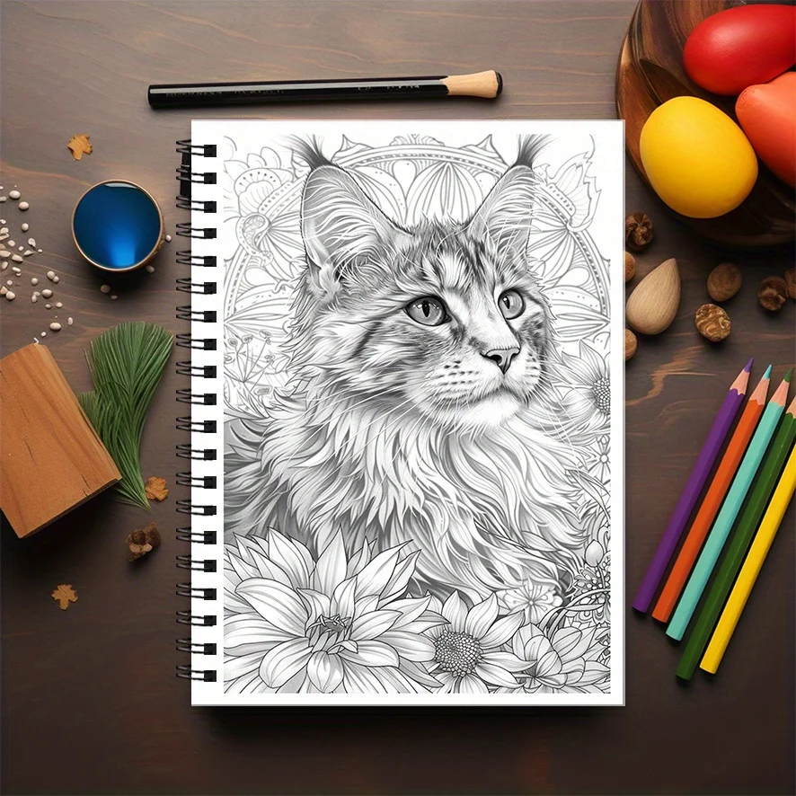 Hermoso libro para colorear con gatos, 8,3x 11,2 pulgadas, 32 páginas para relajación, alivio del estrés, regalo de regreso a la escuela, regalo familiar