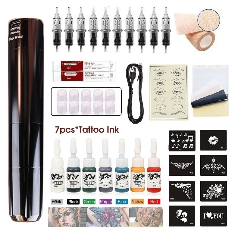 

Wireless Tattoo Machine Kit Permanent Makeup Rotary Tattoo Battery Pen Set Needle Cartridge Ink Pigment Supplies For Body Artist