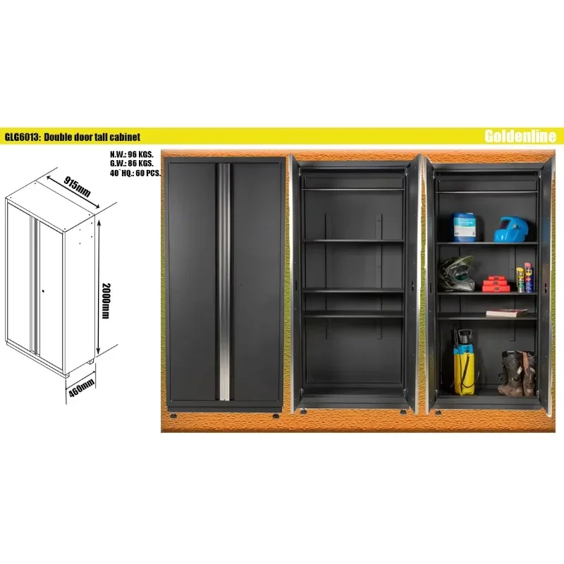 460mm Deep 13.8 In. Deep Double Door Garage Cabinet with 3 Storage Movable Shelves Auto Repair Furniture Cabinet