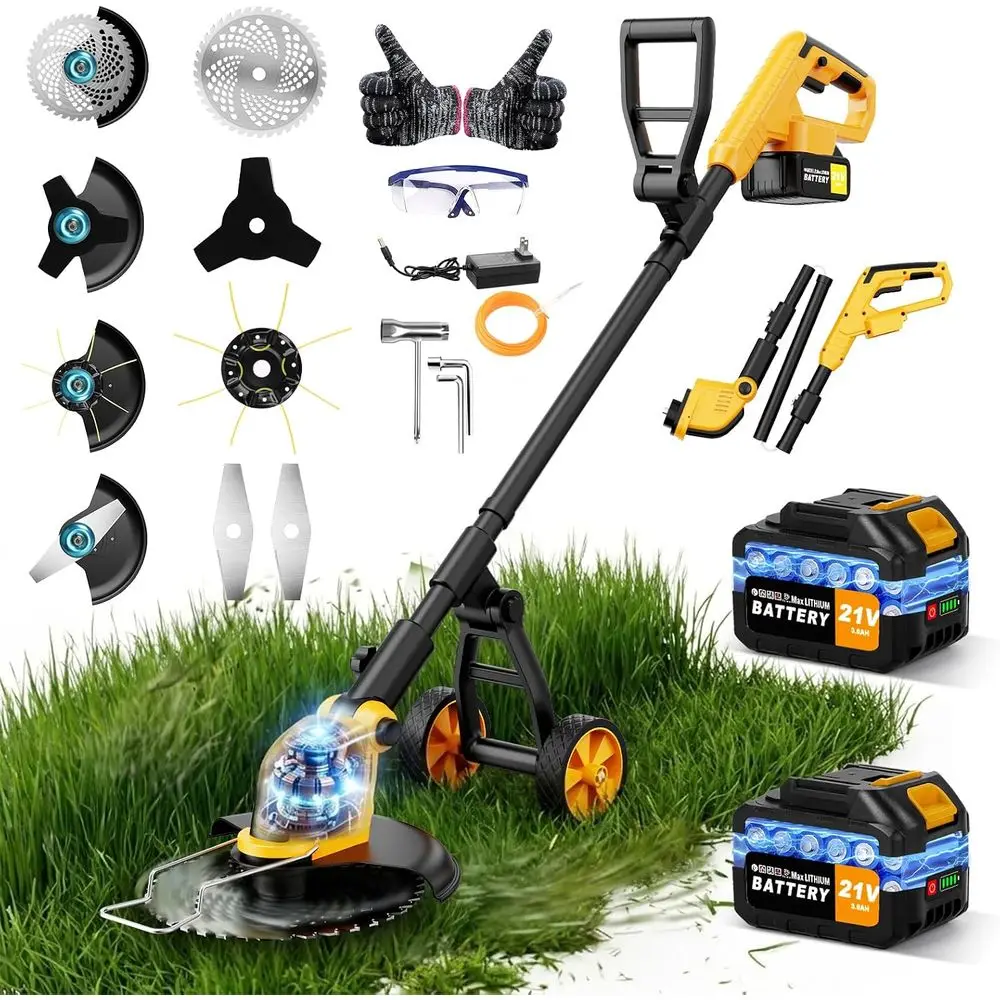 200000RPM Weed Eater attery Powered with Wheel, 4-in-1 CordlWeed Wacker, Lightweight Grass Trimmer or Women nior Lawn Trimmer, r