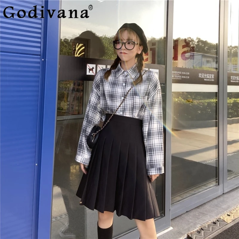 

Large Size Jk High Waist Spring Autumn New College Pleated Skirt Sweet Girl A-line Black Korean Versatile Age Reduction Skirts