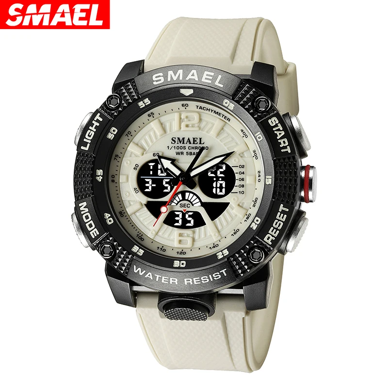 SMAEL 8058 Casual Waterproof Watch Digital Dual Display Outdoor Sports Multi-Function Luminous