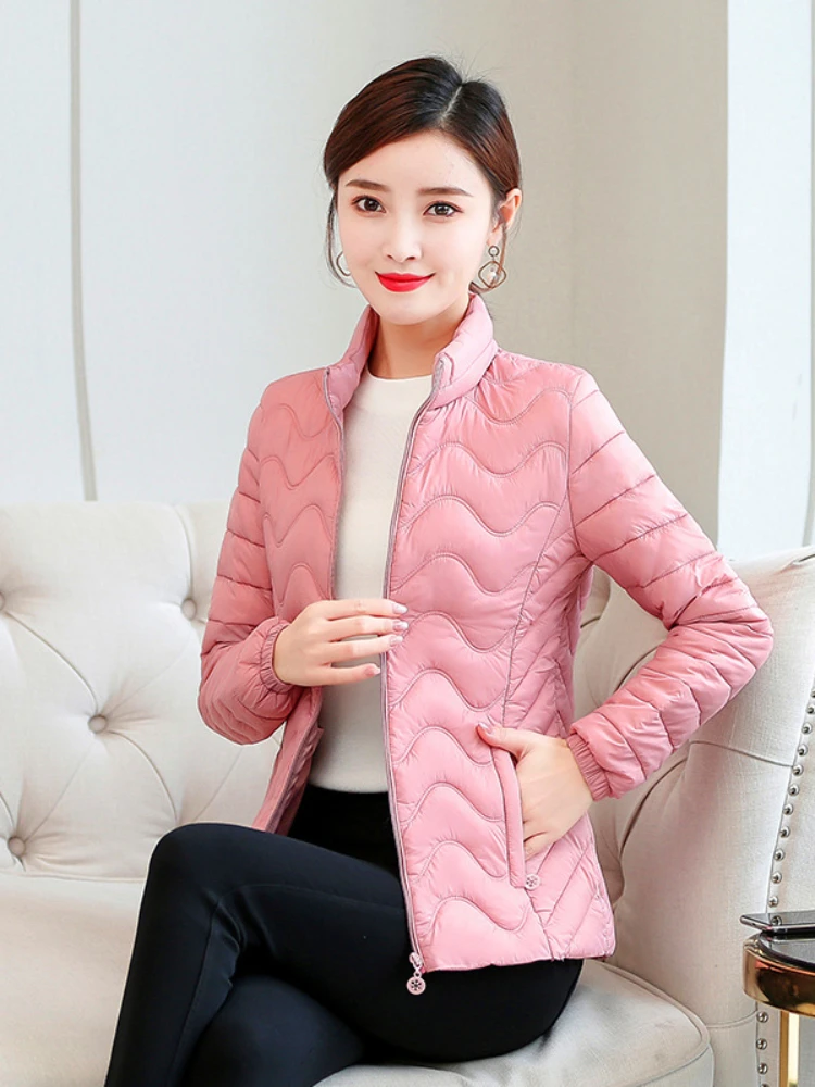 

Thin and Light Autumn Winter Cotton Coat Fashion Zipper Slim Short Jackets Solid Color Wild Casual Female Coat JJ575