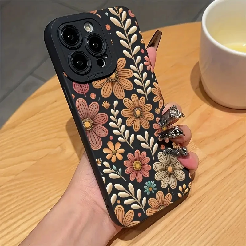 Funda de teléfono con diseño de girasol y flores de línea Vintage para iPhone 16 15 14 13 12 11 Pro Max Mini X XR XS SE 2 8 7 Plus, funda de silicona