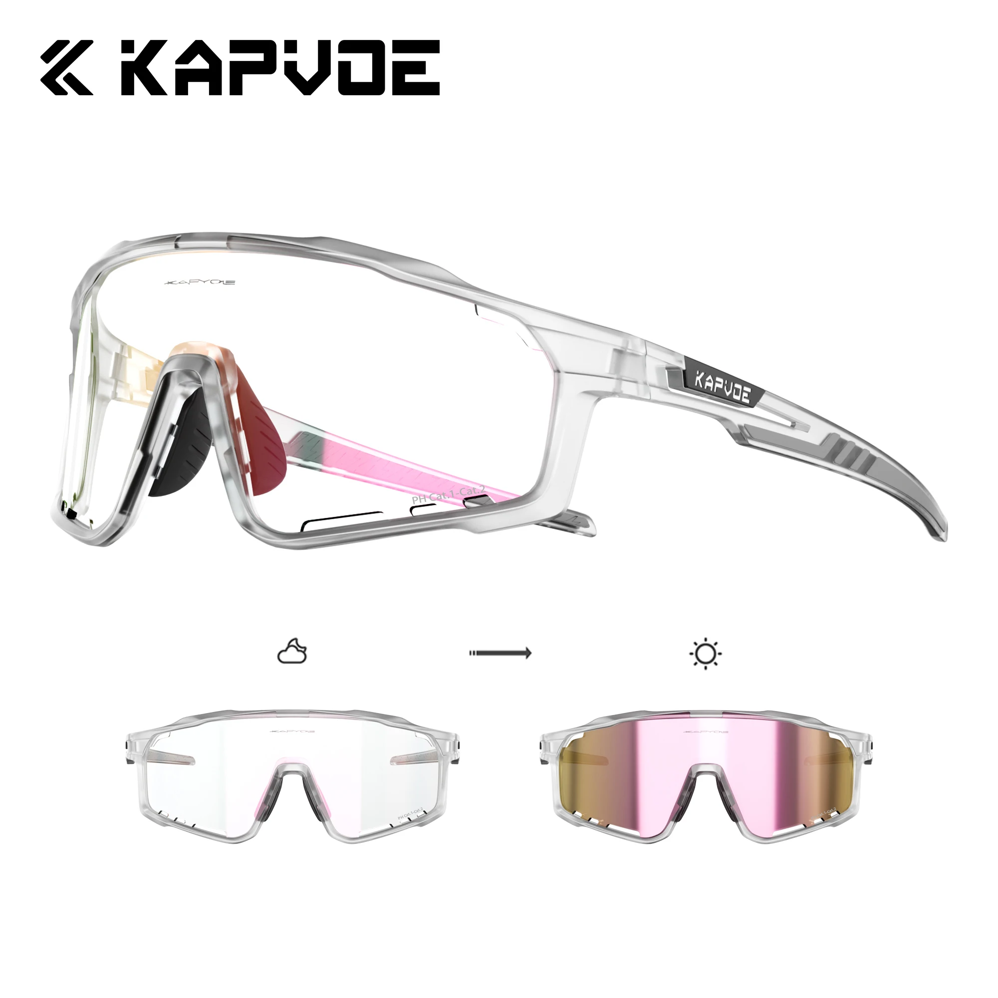 KAPVOE Photochrome Fahrradbrille für Herren, Outdoor-Sportbrille, Winddichte Fahrradbrille, Wanderbrille, Abenteuer-Sonnenbrille für die Wildnis