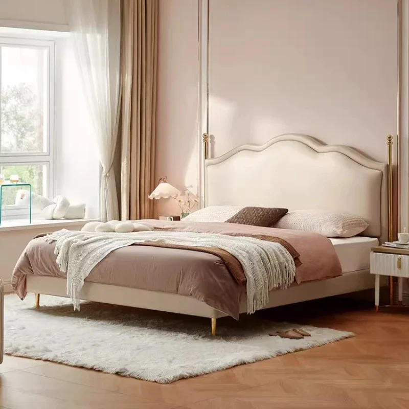 

Light Luxury Girls Bed Princess Solid Wood French Cream Wind Frame Queen Bed Design Sleeping Letto Matrimoniale Unique Furniture