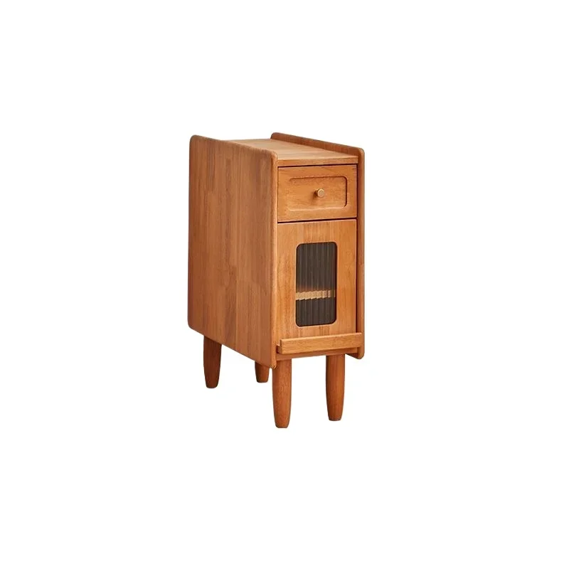 Rubber wood bedside table Log wind Modern simple household small apartment Bedside table Bedroom storage Crack cabinet