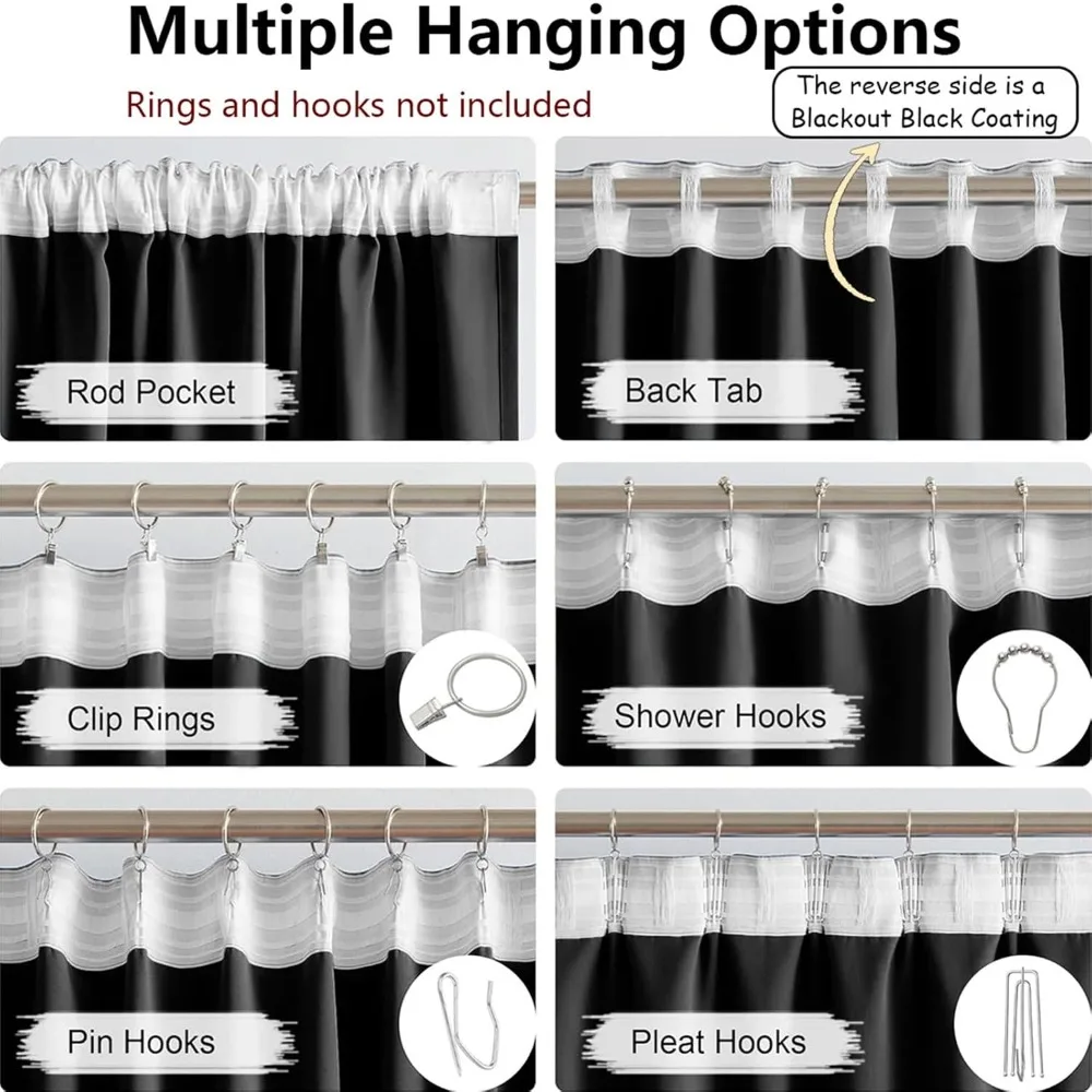 ستائر تعتيم ماتشا جرين شانيل معزولة حراريًا مع طراز ثنيات بخطاف، بعرض 98 بوصة #2