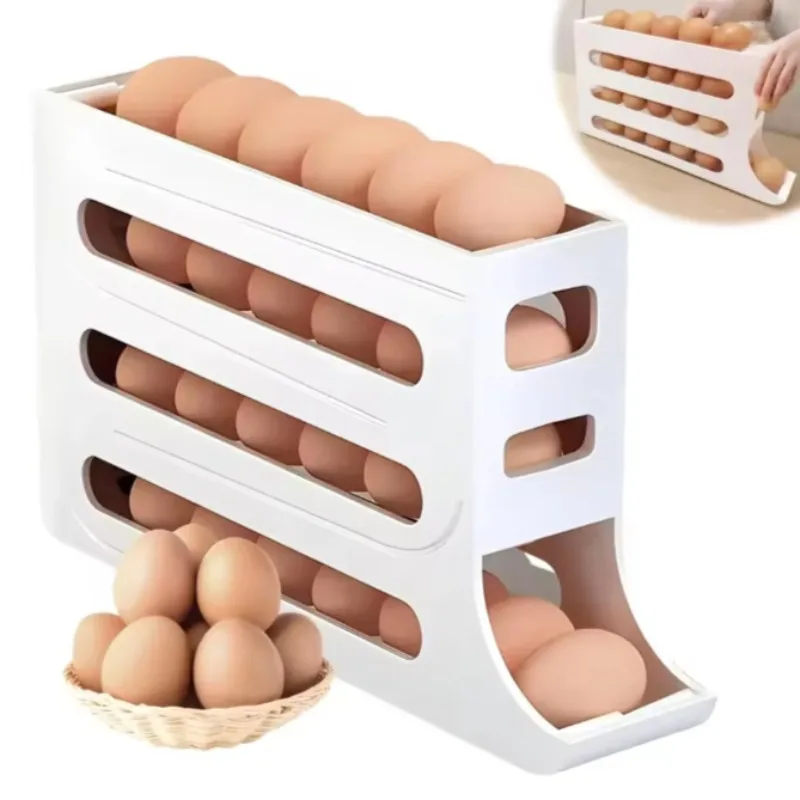 4-layer Slide Egg Storage Box Ladder Style Egg Box Storage Refrigerator Side Door Large Capacity Automatic Egg Rolling Machine