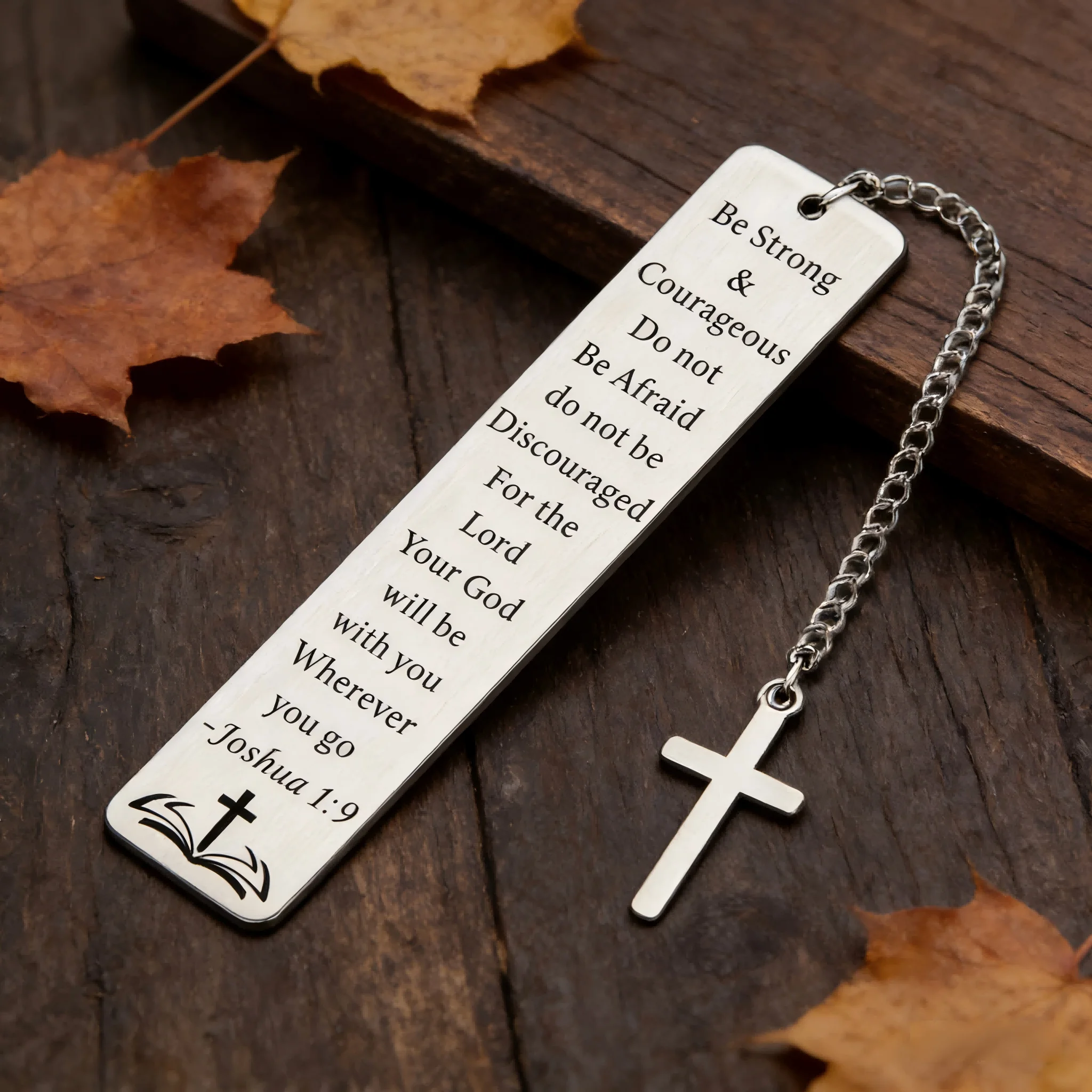 1Pc Bible Verse Cross Pendant Metal Bookmark, Stainless Steel Inspirational Religious Book Marker, Minimalist Scripture Page Clip for Readers, Teacher Gift Christian Birthday Graduation Present
