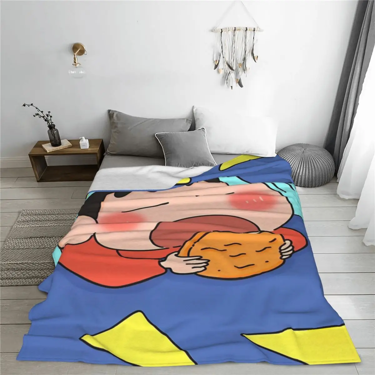 Crayon Shin-chan Eating Velvet Throw Blankets Japanese Anime Blanket for Sofa Outdoor Lightweight Plush Thin Quilt