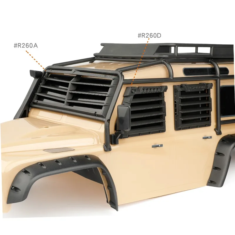 Ochrona przednich drzwi, okna i kratki wlotowej WBRC do samochodu RC Crawler 1/10 TRX-4 Defender, ulepszone akcesoria