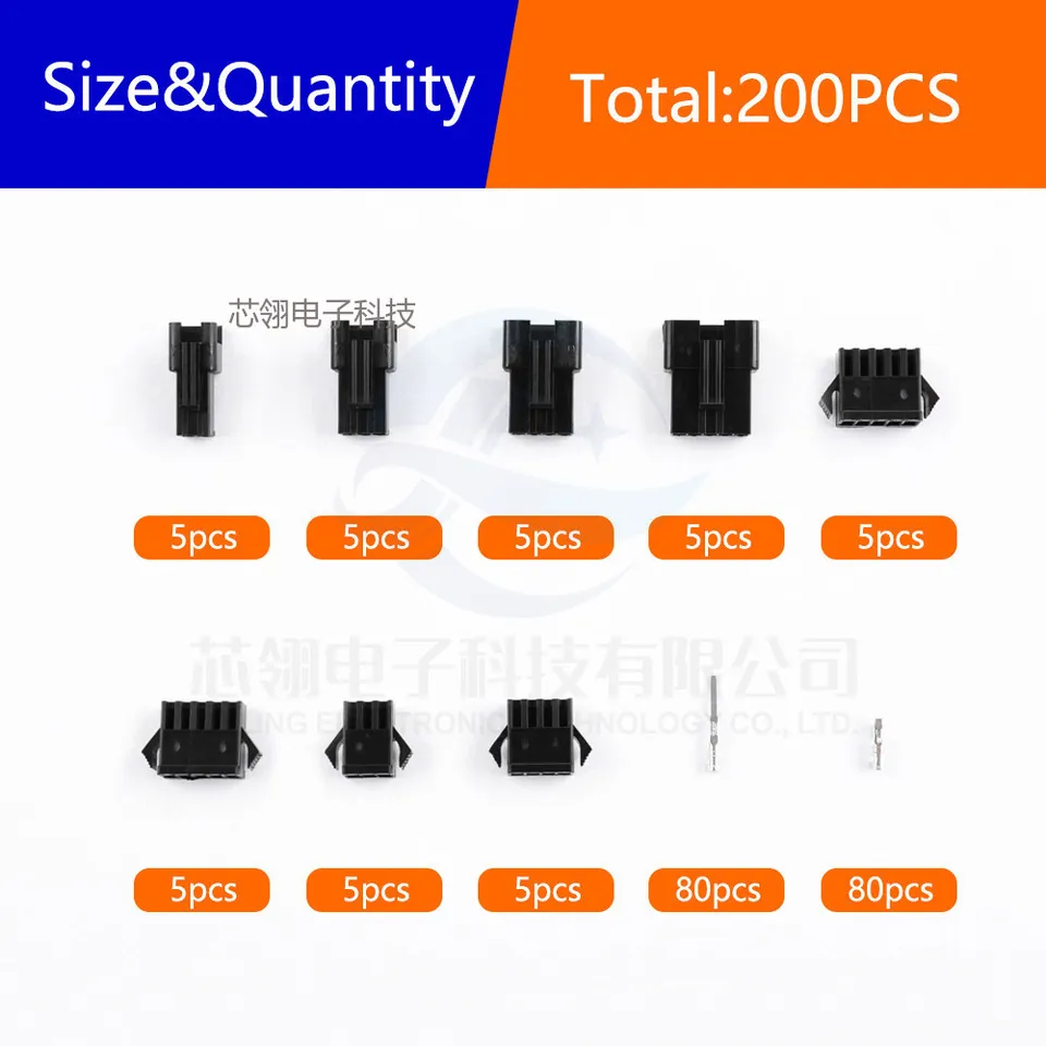 200PZS Conectores SM2.54mm Paso 2/3/4/5Pin JST SM Macho y Hembra Cabezal Enchufe Carcasa Pines Conectores Terminal de Engaste Adaptador 5