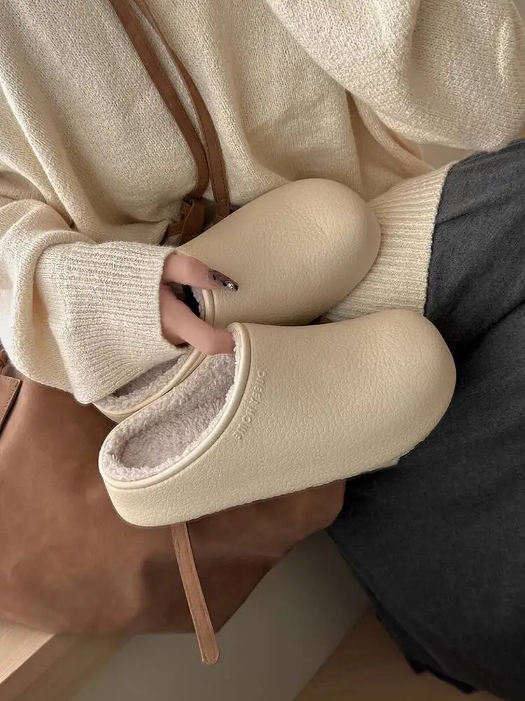 

Winter Home Slippers Men's Couple Cotton Slippers Waterproof Home & Outdoor Non Slip Odor Resistant Thick Sole Fleece Lined