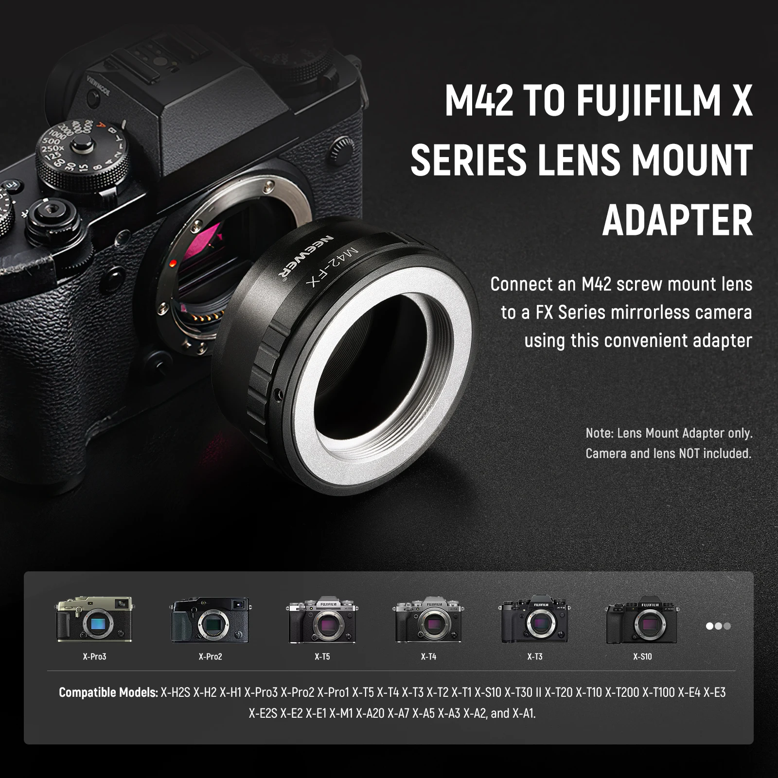 NEEWER M42 to Fuji X Lens Mount Adapter Compatible with M42 Lens to Fujifilm X Series Mirrorless Camera X-T2 X-T3 X-T5 X-T20