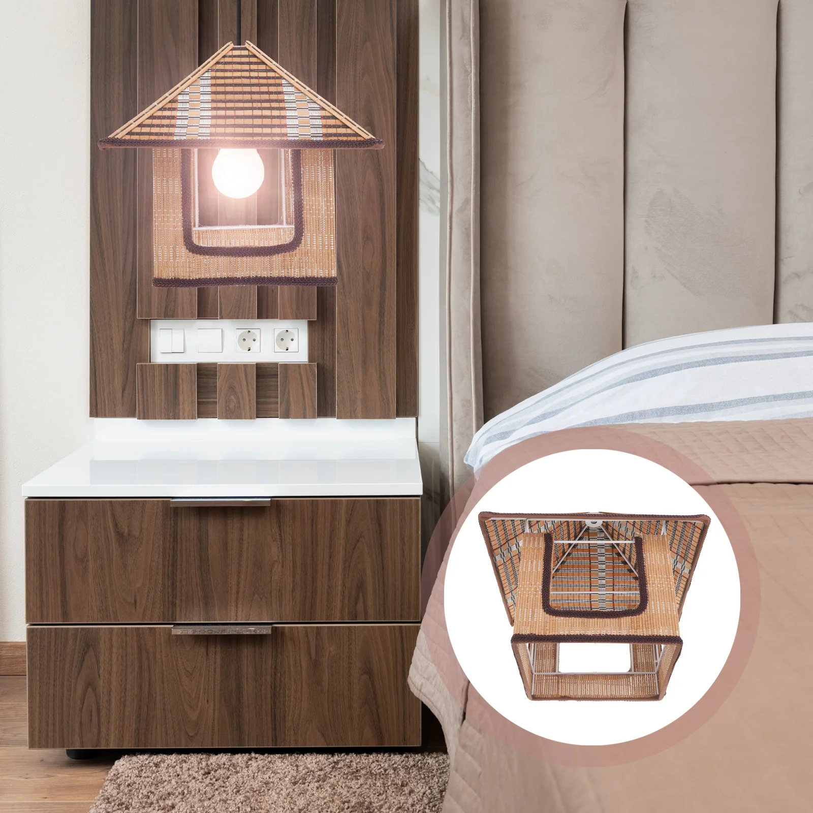 

Woven Bamboo Lamp Shade Shaped Pendant Light Cover Decorative Ceiling Hanging Chandelier for Living Room Bedroom Cafe