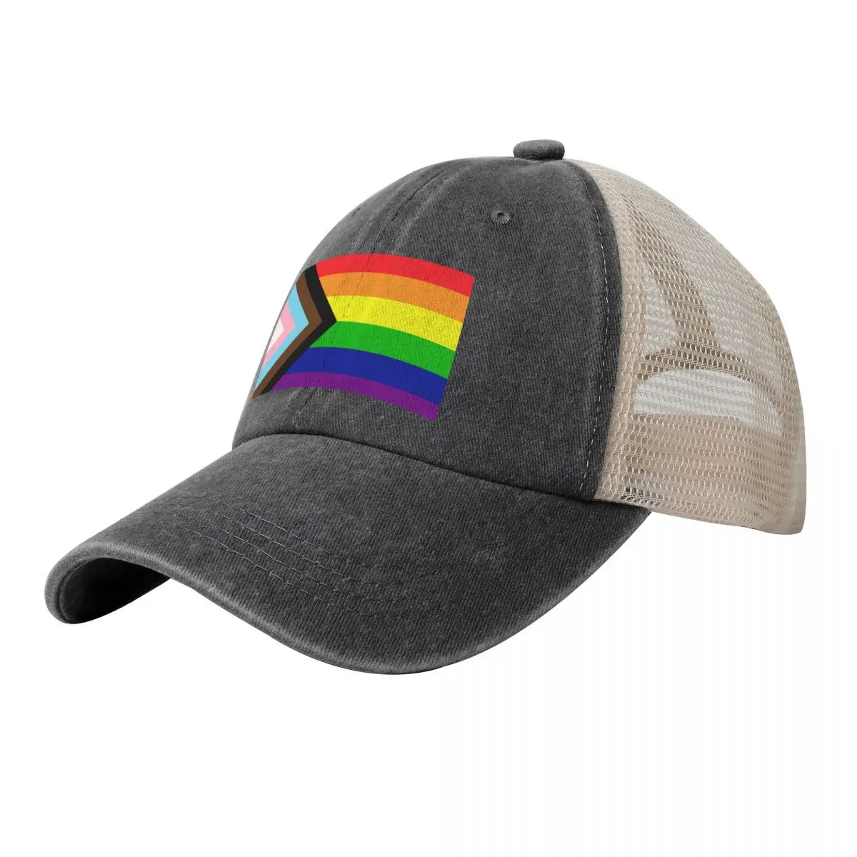 

Progress Pride Flag Cowboy Mesh Baseball Cap Golf Hat Man Big Size Hat cute Wild Ball Hat Elegant Women's Hats Men's