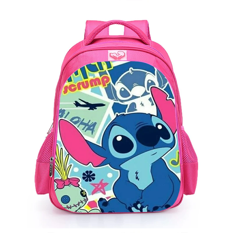 MINISO-Desenhos animados infantis Lilo e mochila Stitch, mochila de anime ortopédico, software rosa