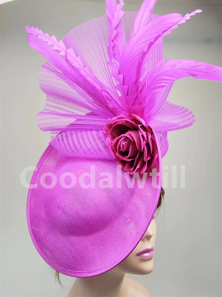 Elegancki kwiat Fascinator Pillbox Cap ślubny kobiety kapelusz z fascynatorem z pałąkiem na głowę Kentucky Derby damskie czapka millinery siatkowe