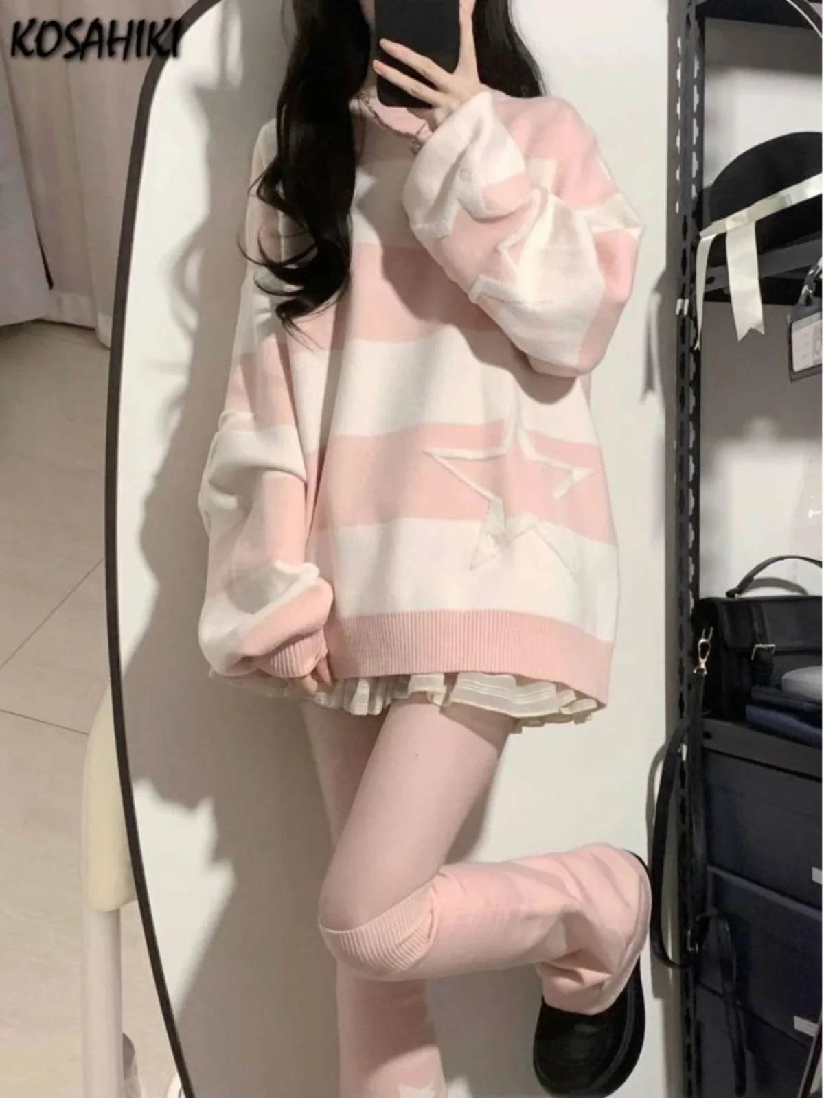 

Casual Long Sve Striped Loose Sweater Women's Comfortable Street Sle round Ne Pullover Regular Thin Autumn Wear