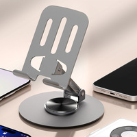 360° Rotating Stand Metal Aluminum Mobile Phone Tablet Holder Universal Bracket Adjustable Folding Double Shaft Design Stable