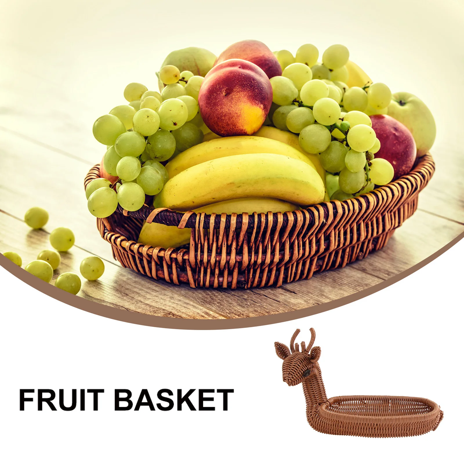 

1 pc Weaving Deer Basket Brown Sturdy Fruit Storage Kitchen Pantry Holder Reusable Dessert Container Portable Decorative Basket