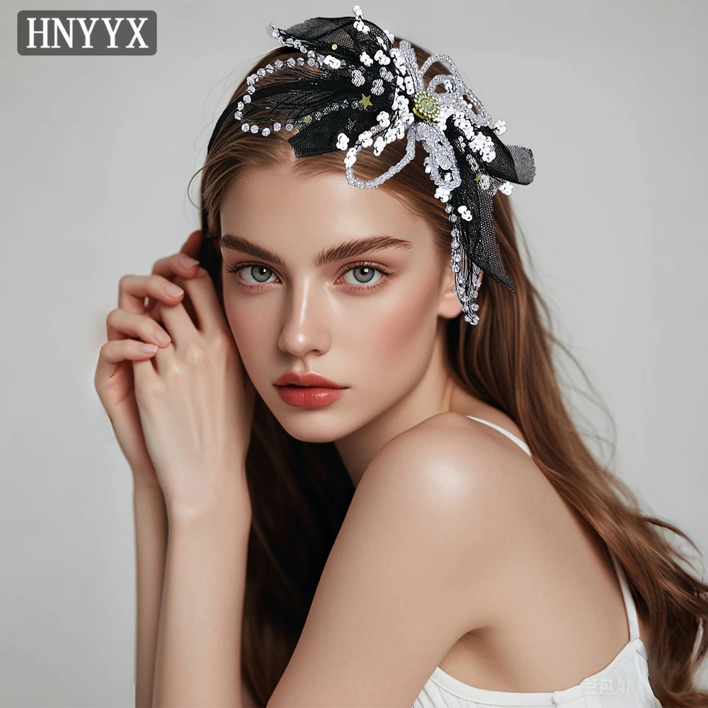 

YouLaPan Hepburn Style Bridal Weddings Headpiece Handmade Lace Bead Flower Women's Elegant Banquet Dance Party Headband YXA110