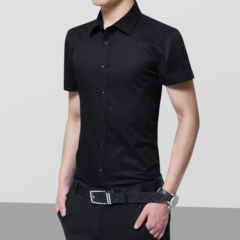 All Seasons Men\'s Slim Fit Non Ironing Business Dress Shirt Luxury Brand Formal Long Short Sleeve Shirts For Men Blouse