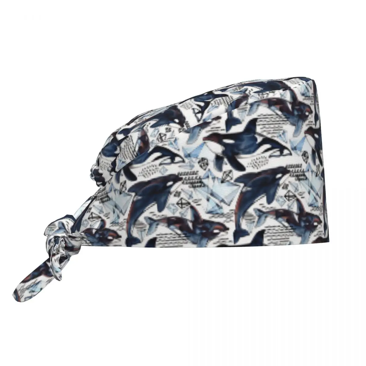 Work Scrub Cap Killer Whale Seamless Pattern Nursing Hats Women and Men Stylish Medical Hat Soft Holder Long Hair Working Caps