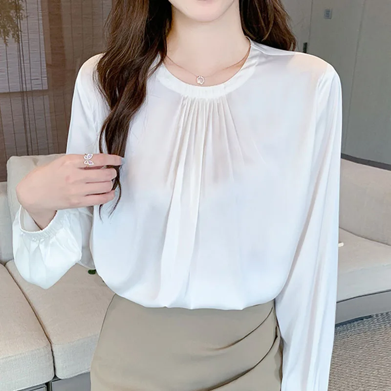 Fashion New Autumn Long Sleeve O-Neck Women Blouse Casual White Chiffon Blouse Shirt Women Tops Blusas Mujer De Moda 2024 A672