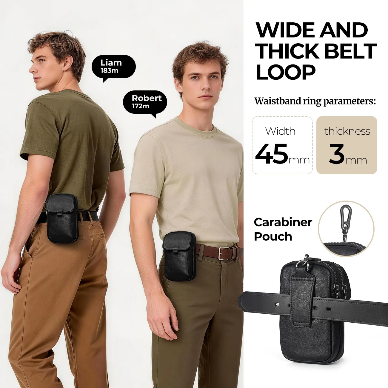 Genuine Leather Waist Bag Vertical Belt Loop Pouch Top Grain Cowhide Men Hanging Buckle Phone Bag