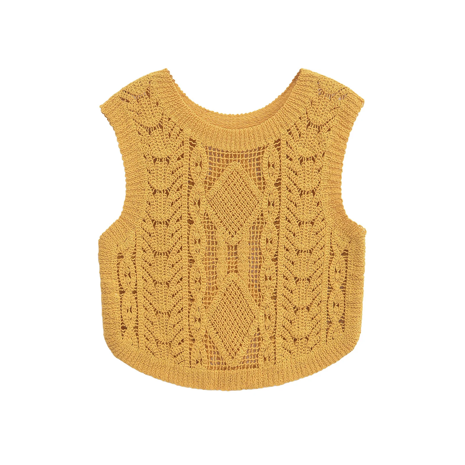 

ZAR Autumn New Women's Faionable Casual Hook Knitted Vest Top Versatile Sle Pure Color Polyester Fiber Faion Design