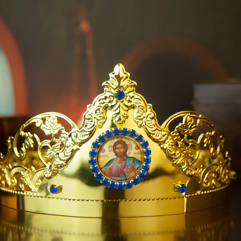HTISOK 1 Set Ostorthodoxe Krone, größenverstellbare orthodoxe Hochzeitskrone im byzantinischen Stil, vergoldete orthodoxe Krone – Detail 10