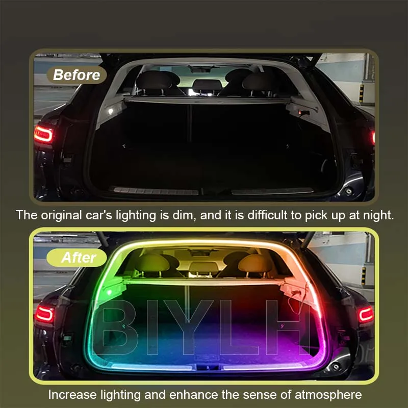 5M RGB Car Trunk Light APP Control Multi-mode Interior Atmosphere Light 12V LED Flexible Waterproof Light Bar Car Accessories