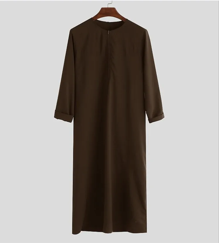 Jubah Abaya Longgar Ritsleting Lengan Panjang Pria Kaftan Muslim Arab Saudi Dubai Jubba Thobe Pakaian Pria