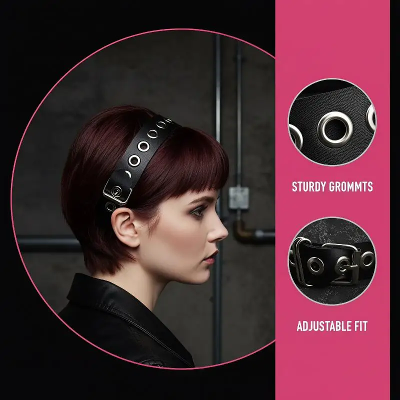 

Gothic Punk Leather Buckle Hair Hoop Rivet Headband Harajuku Women Girl Dark Black Punk Hip Hop Rock Hairbands Hair Accessories