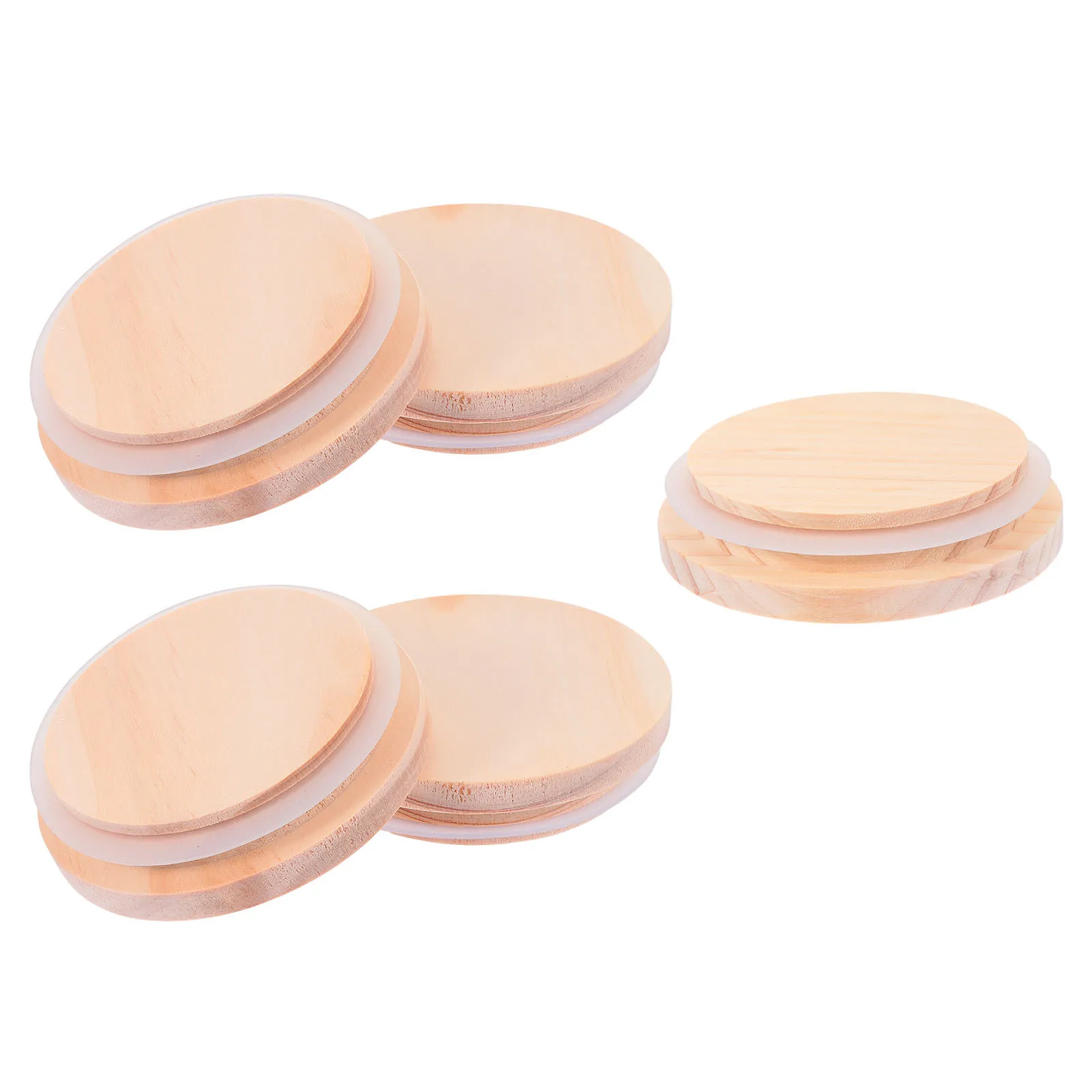 

5 Pcs Solid Wood Pine Sealed Cover Premium Material Mugs with Lids Jar Wear-resistant Coffee Container Airtight Smooth Texture