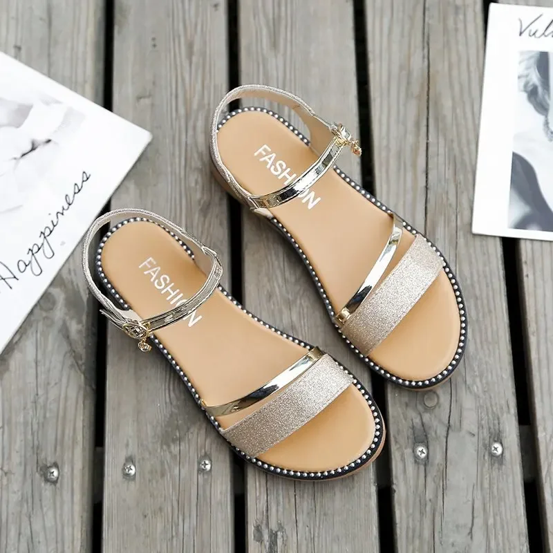 Rhinestone Sandals Bright Diamond Women Metal Buckle Wedges Shoes Casual Outdoor Travel Roma Shoes Summer Woman Sandals