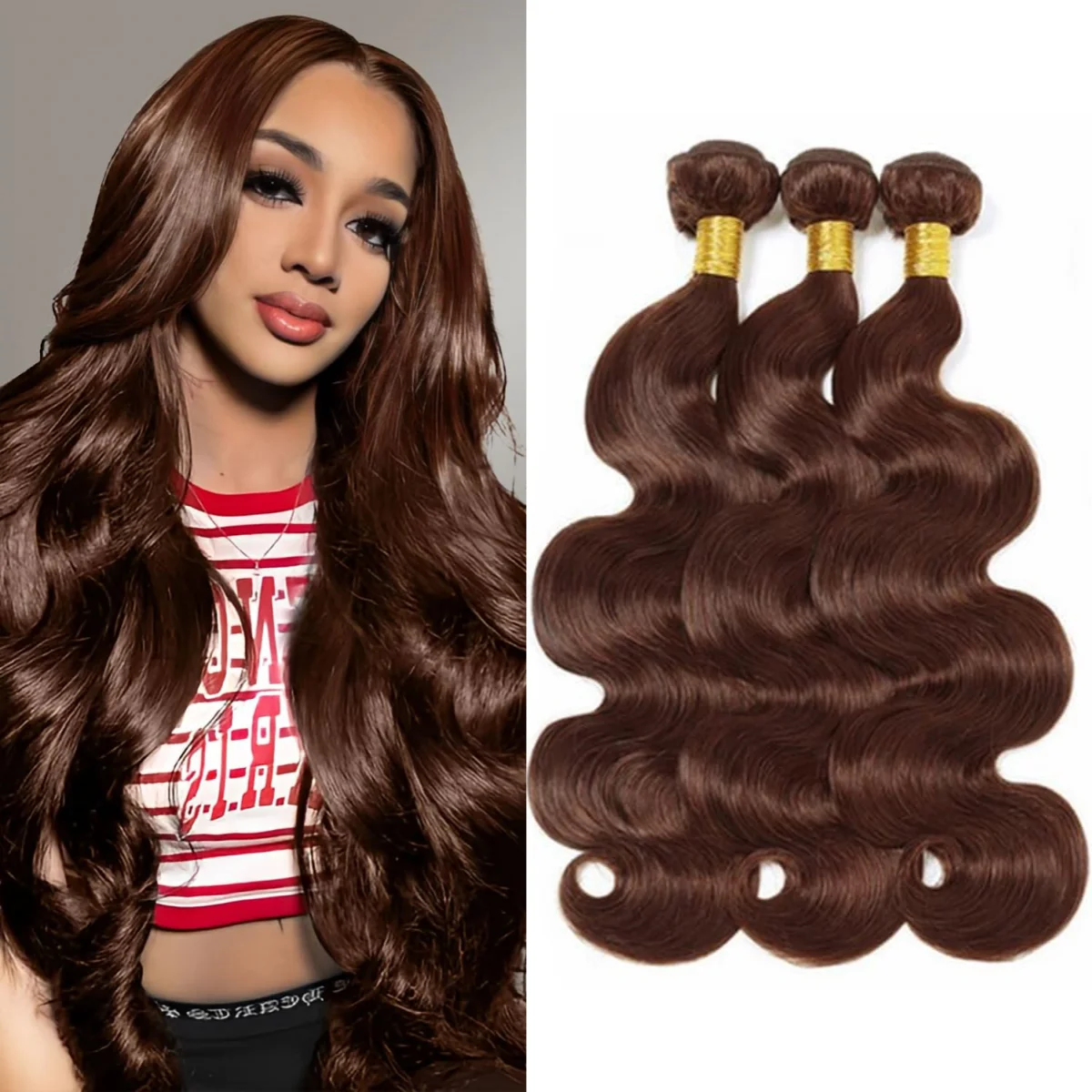 Brown #4 Body Wave Human Hair Bundles Chocolate Brown Bundles Human Hair 100% Human Hair Extensions Long Bundles For Black Women