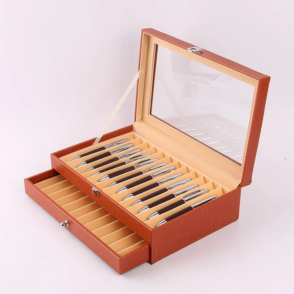 กล่องปากกาทำจากไม้ PU กล่องใส่โชว์ของขวัญที่เก็บปากกาไม้สำหรับนักเรียนกล่องใส่กาแฟ