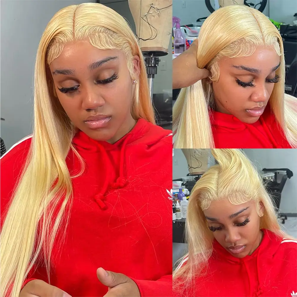 Rosabeauty 13x6 Blonde 613 HD Glueless 13X4 Frontal Wig Preplucked 250% Straight Lace Front Human Hair Wigs 40Inches For Women