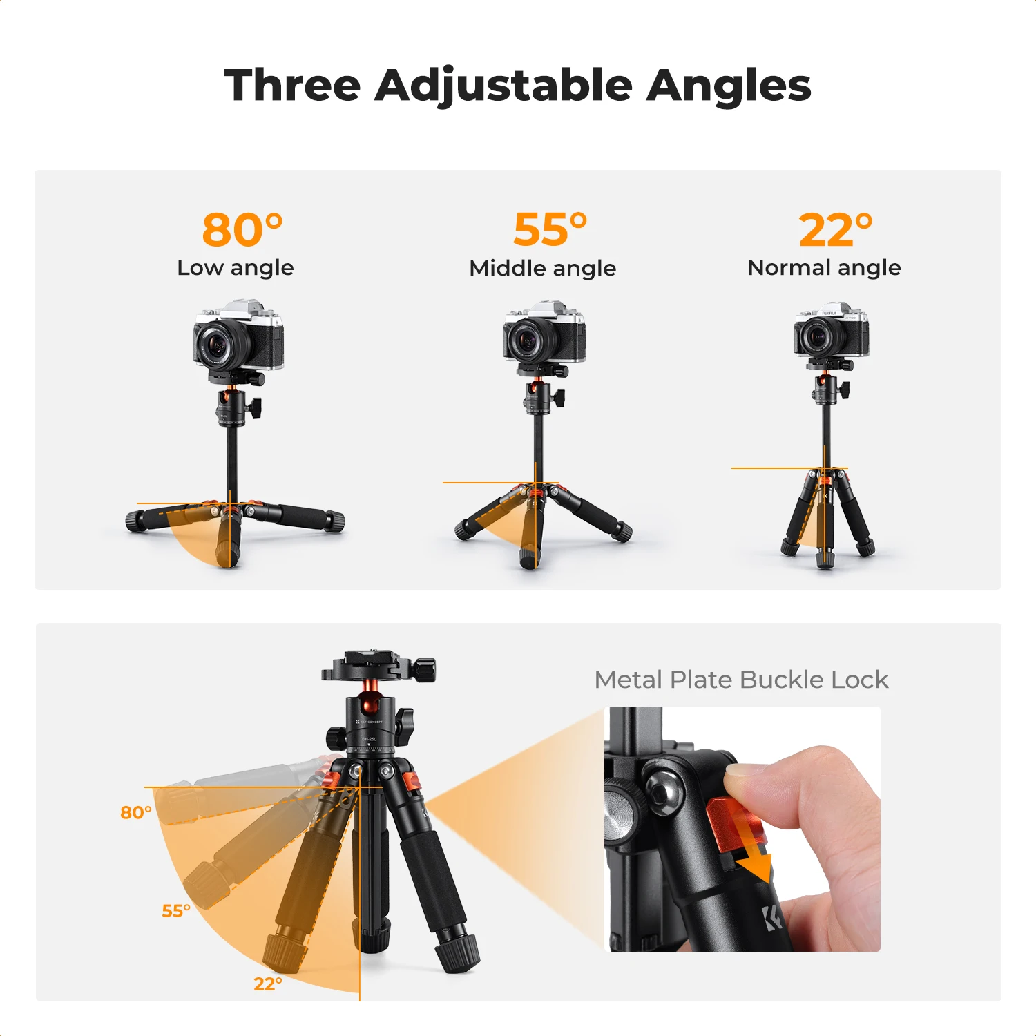 K&F CONCEPT Mini Desk Tripod 21.6'' Compact Small Tripod with Ball Head Load up to 13.22 Lbs/6 KG 1/4 inch Quick Release Plate view 4