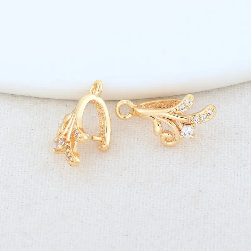 8*17MM 8*13MM 14K Gold Color Plated Brass with Zircon Bale Pinch Clasp For Pendant Making DIY Necklace Jewelry Making Findings