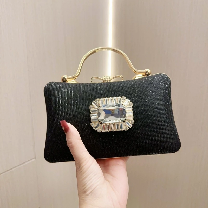 

Celebrity Style Rhinestone Black Evening Purse Banquet Gown Dress Matching Parties Handbag for Women Classic Elegant Clutch