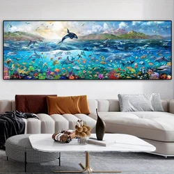 Fullcang Large Size Full Diamond Painting Marine Animals Diy Mosaic Cross Stitch Kits Rhinestone Embroidery Dolphin Picture