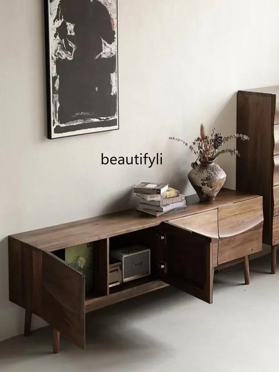 

Cy56 Nordic Solid Wood TV Cabinet Living Room Mid-Ancient Misty Style Audio-Visual Floor Cabinet Modern Minimalist Living Room