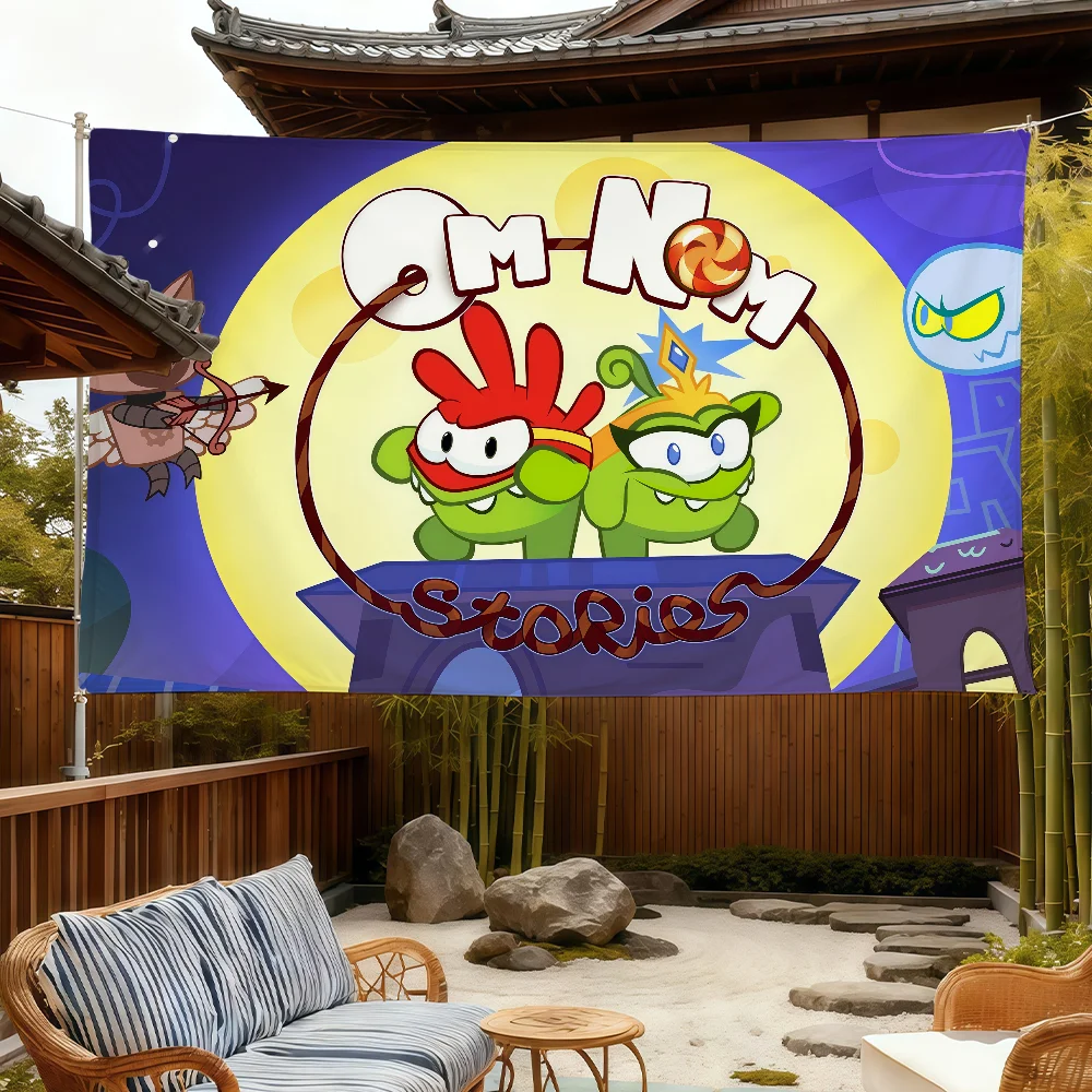 لطيف الكرتون لعبة مضحك O-Om N-Nom العلم للتخييم في الهواء الطلق نادي الحفلات المرآب بار غرفة الديكور راية